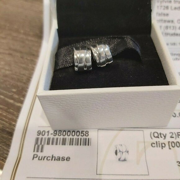 Authentic PANDORA Sterling Silver Polished Ribbons Clips Charm set 799502C00 - Picture 1 of 6